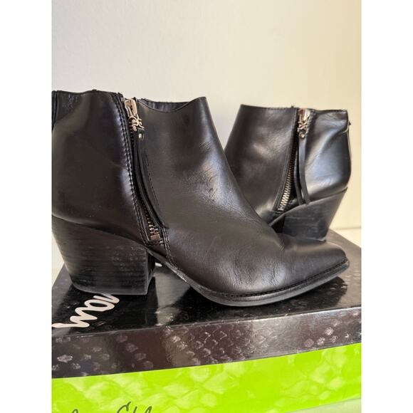 Sam Edelman Walden Black Leather Booties Boots Pointed Toe Size 7.5 Women's - Picture 5 of 12
